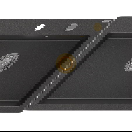 Mexen Elix chiuvetă de bucătărie din granit cu 1 cuvă 700 x 500 mm, negru cu picățele, sifon auriu - 6526701005-76-G