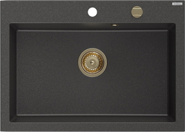 Mexen Elix chiuvetă de bucătărie din granit, cu 1 compartiment, 700 x 500 mm, negru pătat, sifon auriu - 6526701005-76-G