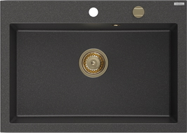 Mexen Elix egymedencés gránit mosogató 700 x 500 mm, fekete pöttyös, arany szifonnal - 6526701005-76-G
