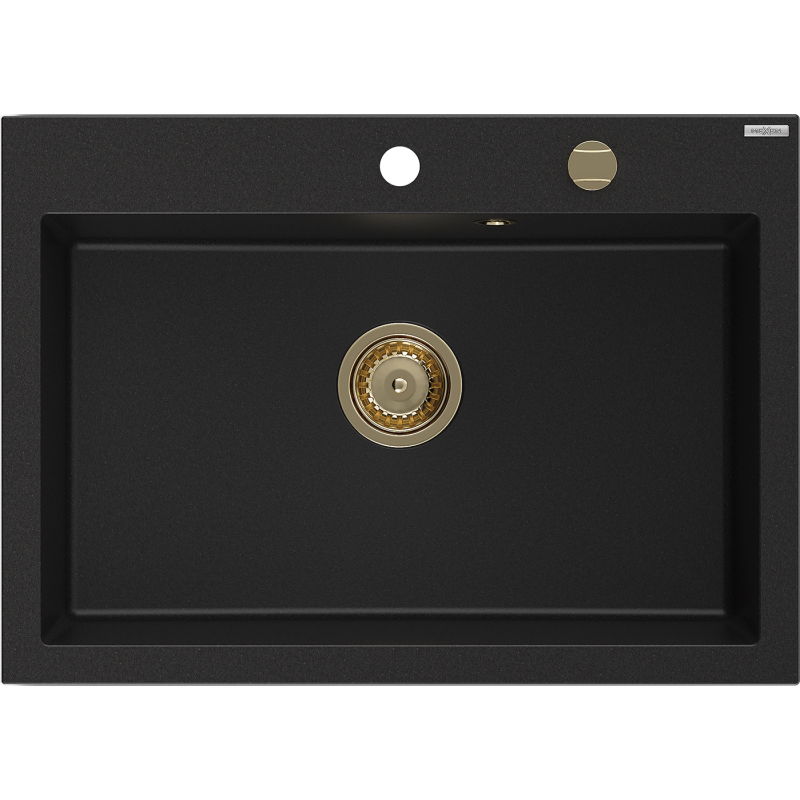 Mexen Elix chiuvetă de bucătărie din granit cu 1 compartiment 700 x 500 mm, negru, sifon auriu - 6526701005-77-G