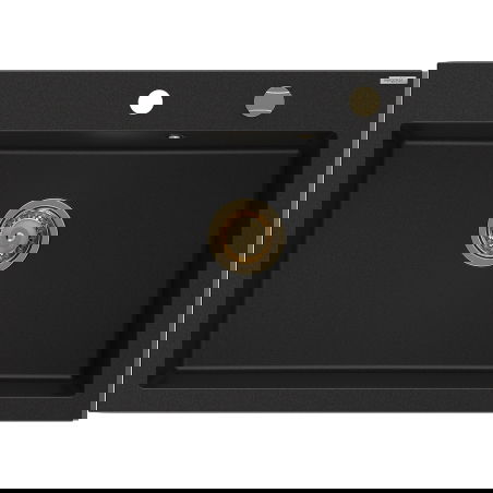 Mexen Elix chiuvetă de bucătărie din granit cu 1 compartiment 700 x 500 mm, negru, sifon auriu - 6526701005-77-G