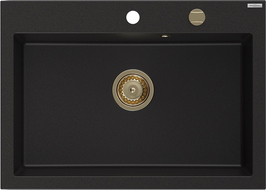 Mexen Elix chiuvetă de bucătărie din granit cu 1 cuvă 700 x 500 mm, negru, sifon auriu - 6526701005-77-G