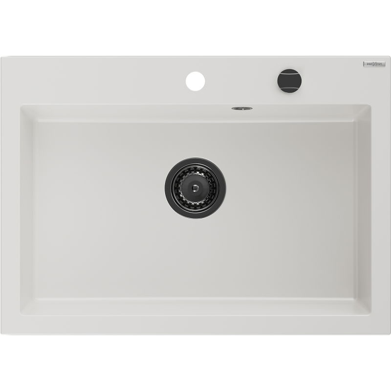 Mexen Elix chiuvetă de bucătărie din granit cu 1 compartiment 700 x 500 mm, alb, sifon negru - 6526701005-20-B