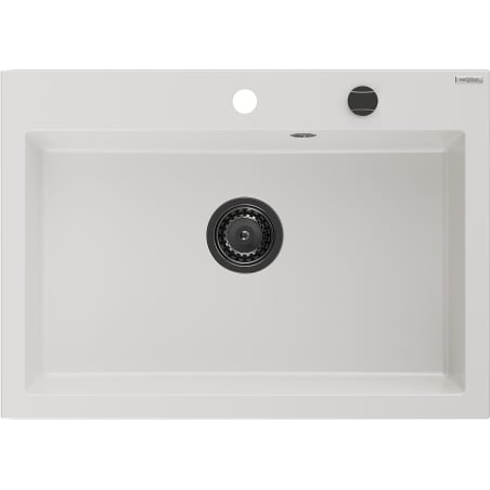 Mexen Elix chiuvetă de bucătărie din granit cu 1 compartiment 700 x 500 mm, alb, sifon negru - 6526701005-20-B