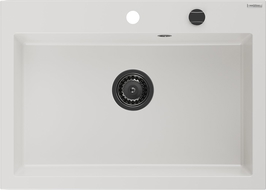 Mexen Elix chiuvetă granitică cu 1 compartiment 700 x 500 mm, albă, sifon negru - 6526701005-20-B