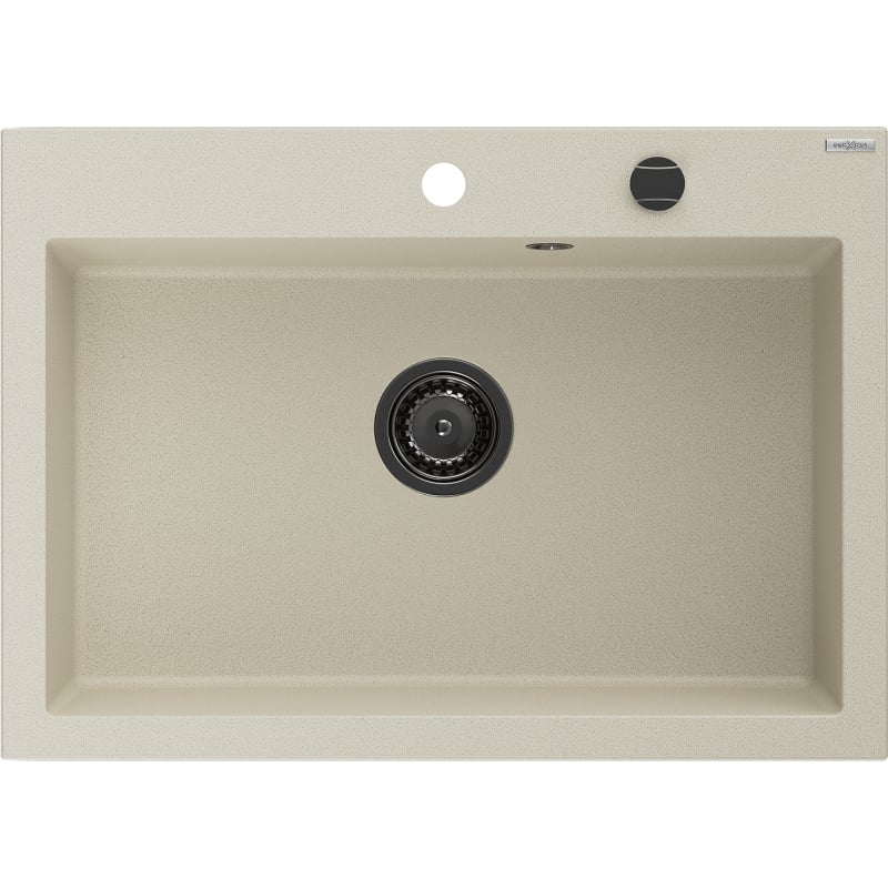 Mexen Elix 1-kamrás gránit mosogatótálca 700 x 500 mm, bézs, fekete szifon - 6526701005-69-B