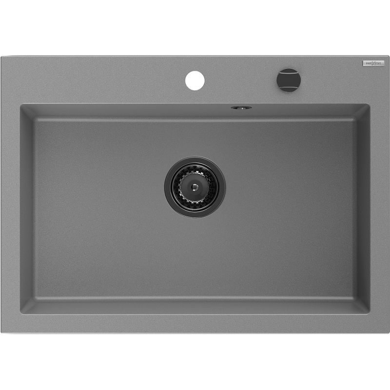 Mexen Elix 1-medencés gránit mosogató 700 x 500 mm, szürke, fekete szifon - 6526701005-71-B