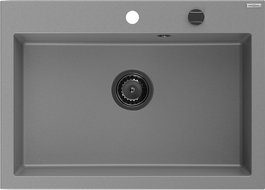 Mexen Elix 1-medencés gránit mosogató 700 x 500 mm, szürke, fekete szifon - 6526701005-71-B