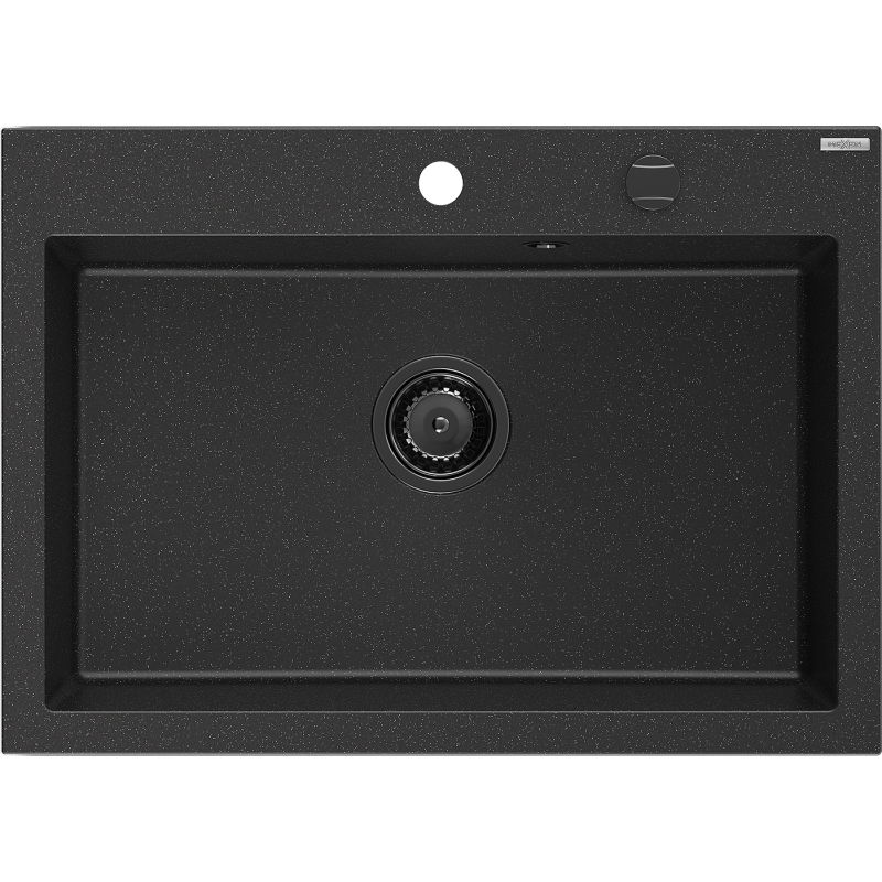 Mexen Elix chiuvetă de bucătărie din granit cu 1 cuvă 700 x 500 mm, negru/argintiu metalizat, sifon negru - 6526701005-73-B