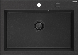 Mexen Elix chiuvetă din granit cu 1 compartiment 700 x 500 mm, negru/argintiu metalizat, sifon negru - 6526701005-73-B