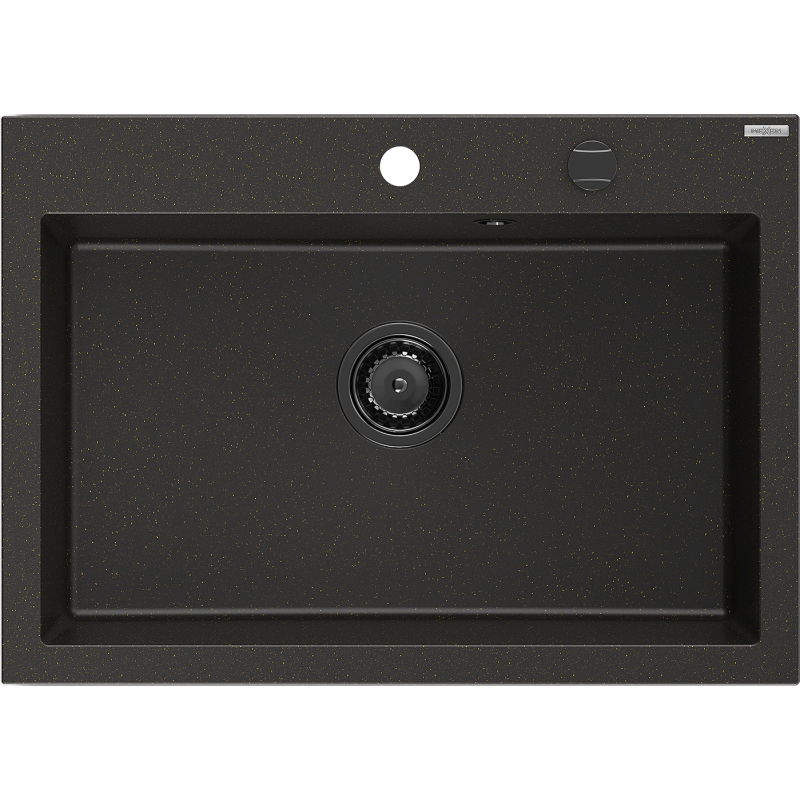 Mexen Elix gránit mosogató, 1-medencés, 700 x 500 mm, fekete/arany metál, fekete szifon - 6526701005-75-B