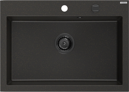 Mexen Elix gránit mosogató, 1-medencés, 700 x 500 mm, fekete/arany metál, fekete szifon - 6526701005-75-B