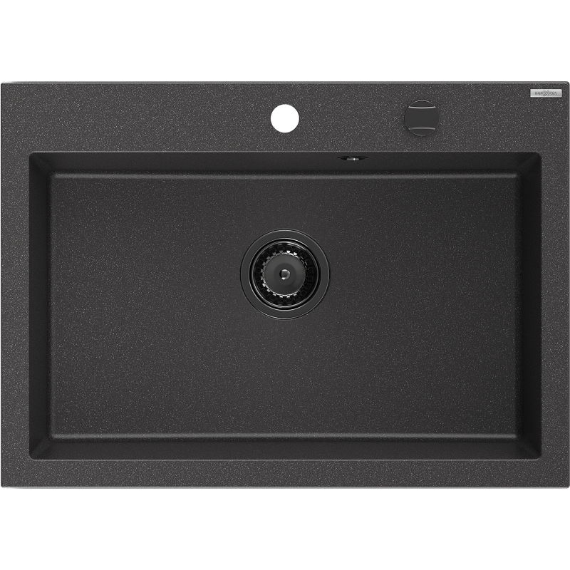 Mexen Elix chiuvetă de bucătărie din granit 1-cameră 700 x 500 mm, negru pătat, sifon negru - 6526701005-76-B