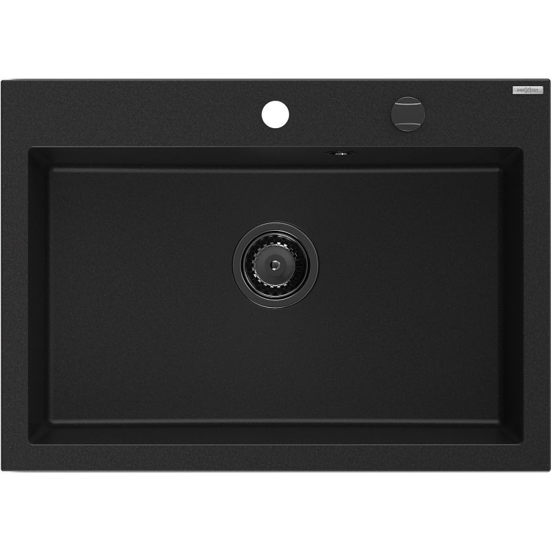 Mexen Elix chiuvetă de bucătărie din granit cu 1 cuvă 700 x 500 mm, negru, sifon negru - 6526701005-77-B