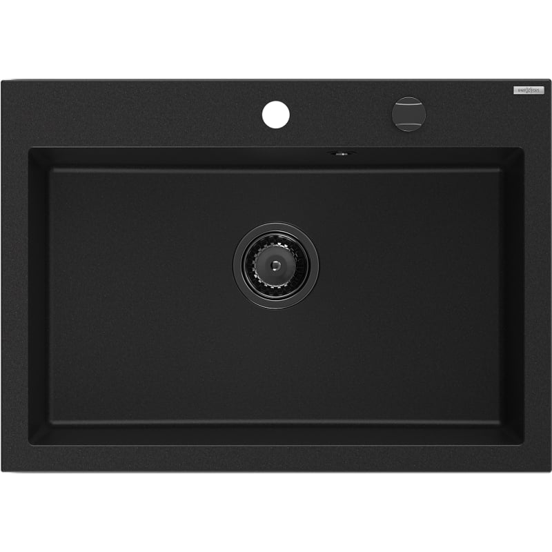 Mexen Elix gránit mosogató 1-medencés 700 x 500 mm, fekete, fekete szifonnal - 6526701005-77-B
