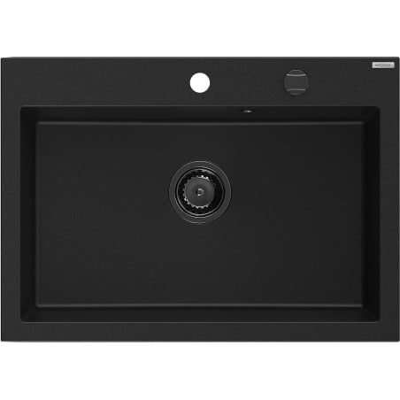 Mexen Elix gránit mosogató 1-medencés 700 x 500 mm, fekete, fekete szifonnal - 6526701005-77-B