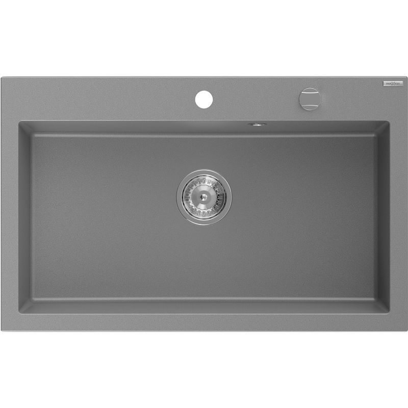 Mexen Elix chiuvetă de bucătărie din granit cu 1 cuvă 800 x 500 mm, gri, sifon crom - 6527801005-71