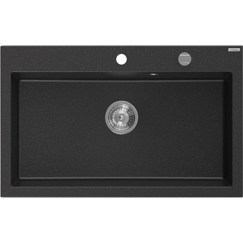 Mexen Elix chiuvetă de bucătărie din granit cu 1 cameră 800 x 500 mm, negru/argintiu metalizat, sifon crom - 6527801005-73