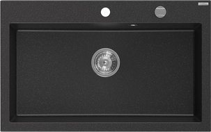 Mexen Elix chiuvetă de bucătărie din granit cu 1 cameră 800 x 500 mm, negru/argintiu metalizat, sifon crom - 6527801005-73