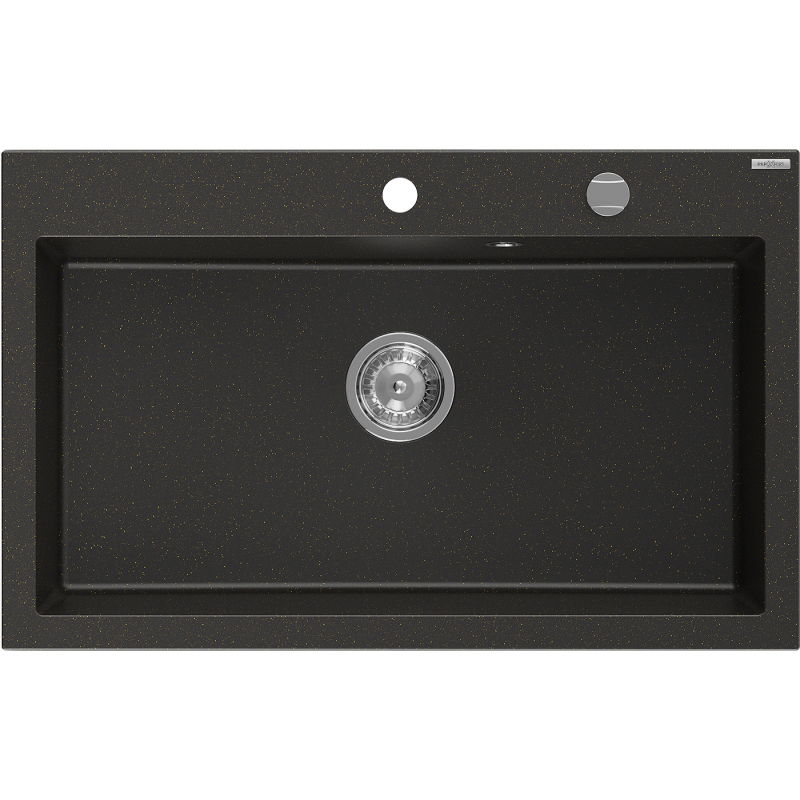 Mexen Elix chiuvetă de bucătărie granit 1-cameră 800 x 500 mm, negru/auriu metalic, sifon crom - 6527801005-75