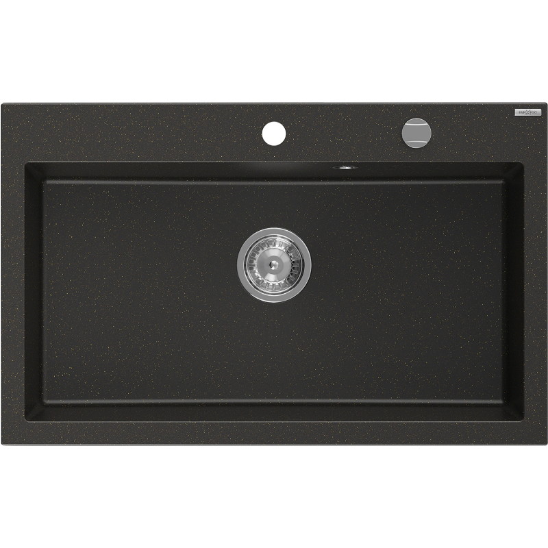 Mexen Elix chiuvetă de granit, cu o cuvă, 800 x 500 mm, negru/auriu metalic, sifon cromat - 6527801005-75