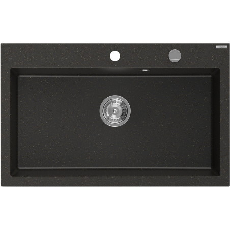 Mexen Elix chiuvetă de granit, cu o cuvă, 800 x 500 mm, negru/auriu metalic, sifon cromat - 6527801005-75