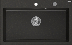 Mexen Elix chiuvetă de bucătărie din granit cu 1 compartiment 800 x 500 mm, negru/auriu metalic, sifon crom - 6527801005-75
