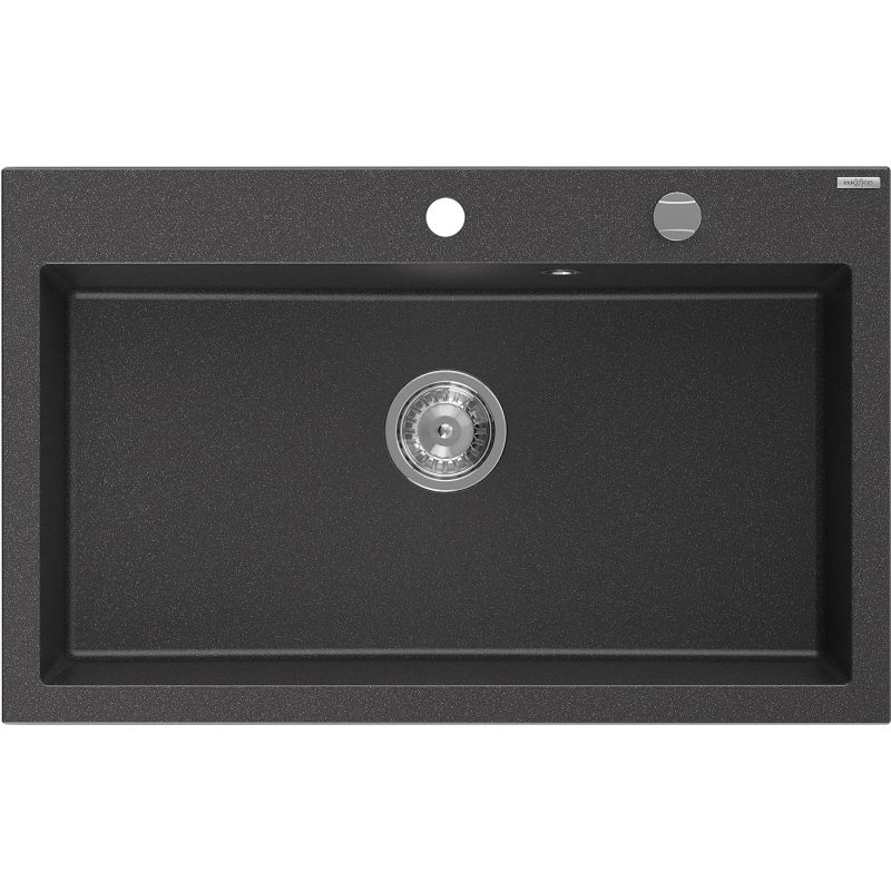 Mexen Elix chiuvetă de bucătărie din granit, cu 1 compartiment, 800 x 500 mm, negru pătat, sifon crom - 6527801005-76