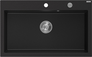Mexen Elix gránit mosogató 1-medencés 800 x 500 mm, fekete, króm szifon - 6527801005-77