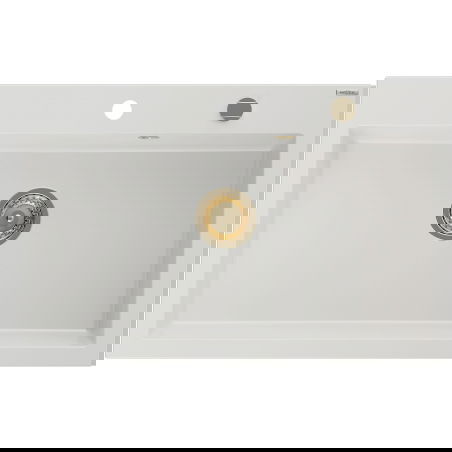 Mexen Elix chiuvetă de bucătărie cu 1 compartiment 800 x 500 mm, albă, sifon auriu - 6527801005-20-G