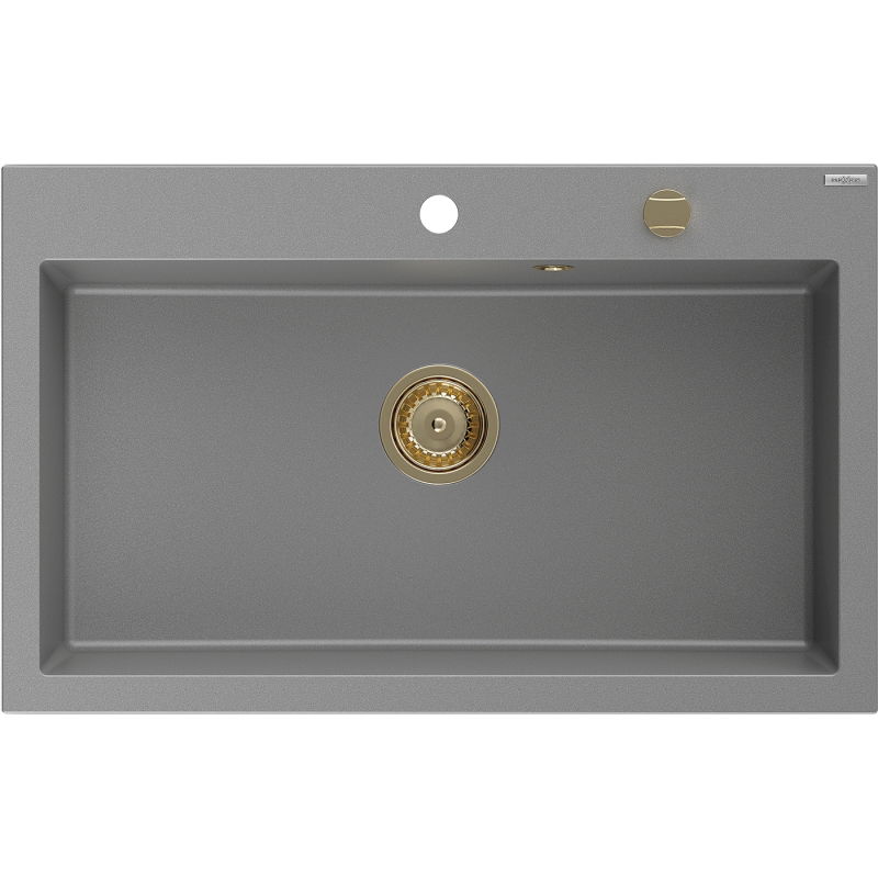 Mexen Elix gránit mosogató 1-medencés 800 x 500 mm, szürke, arany szifonnal - 6527801005-71-G