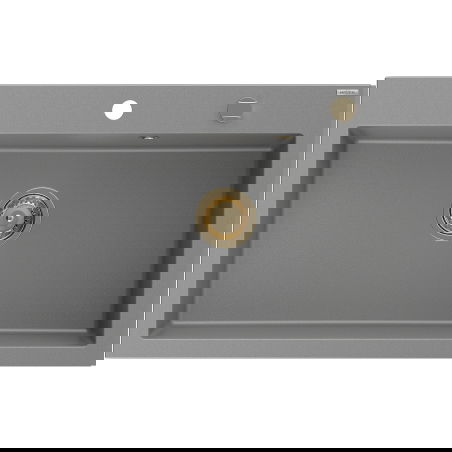 Mexen Elix gránit egymedencés mosogató 800 x 500 mm, szürke, arany szifonnal - 6527801005-71-G