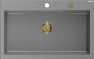 Mexen Elix chiuvetă de bucătărie din granit cu o cuvă 800 x 500 mm, gri, sifon auriu - 6527801005-71-G