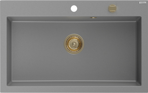 Mexen Elix gránit egymedencés mosogató 800 x 500 mm, szürke, arany szifonnal - 6527801005-71-G