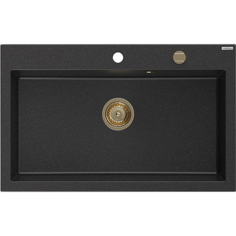 Mexen Elix chiuvetă din granit cu 1 cuvă 800 x 500 mm, negru/argintiu metalic, sifon auriu - 6527801005-73-G