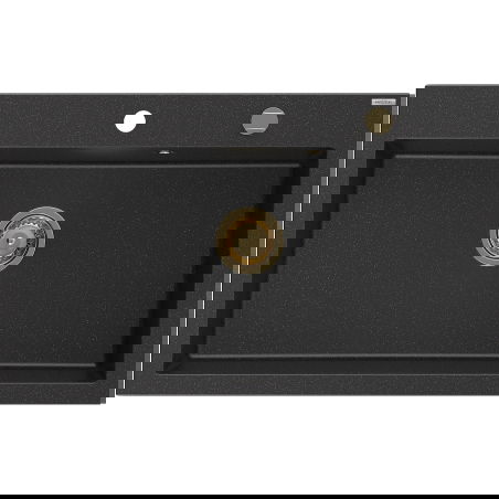 Mexen Elix chiuvetă din granit cu 1 cuvă 800 x 500 mm, negru/argintiu metalic, sifon auriu - 6527801005-73-G