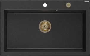 Mexen Elix chiuvetă din granit 1-cuvasă 800 x 500 mm, negru/argintiu metalic, sifon auriu - 6527801005-73-G