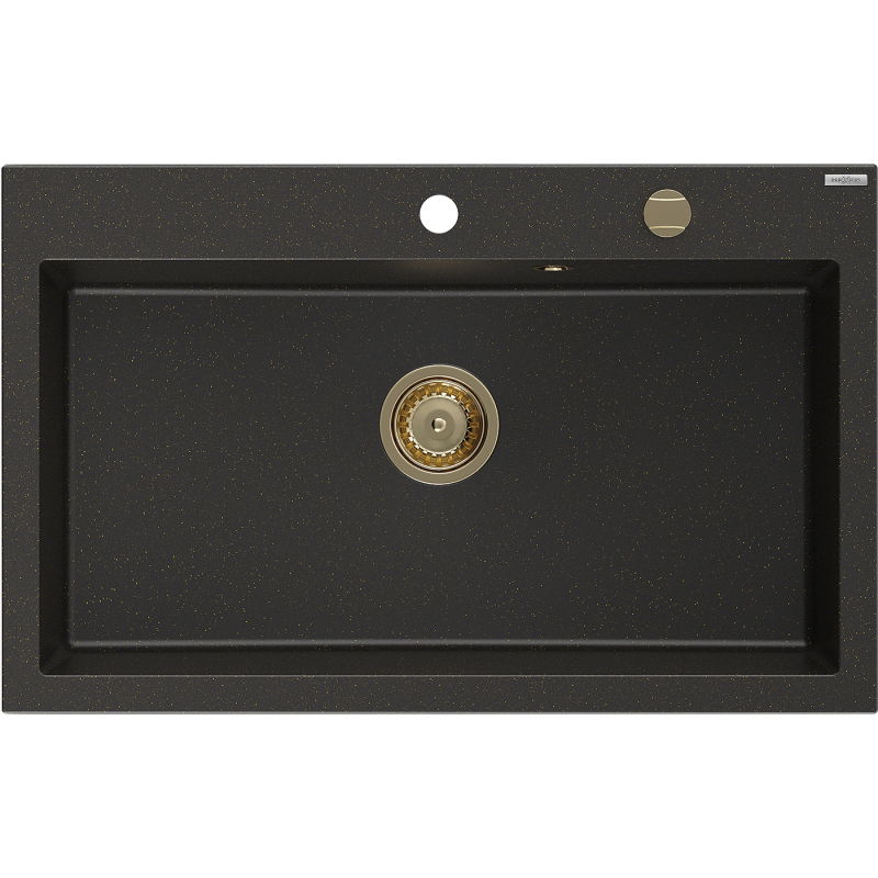 Mexen Elix chiuvetă din granit cu 1 compartiment 800 x 500 mm, negru/auriu metalic, sifon auriu - 6527801005-75-G