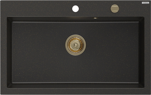 Mexen Elix 1-medencés gránit mosogató 800 x 500 mm, fekete/arany metál, arany szifon - 6527801005-75-G