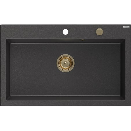Mexen Elix chiuvetă de granit cu o cuvă 800 x 500 mm, neagră cu puncte, sifon auriu - 6527801005-76-G