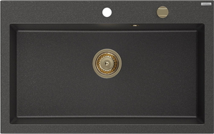 Mexen Elix chiuvetă de granit, 1 cuvă, 800 x 500 mm, negru pătat, sifon auriu - 6527801005-76-G