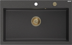 Mexen Elix gránit mosogató egykamrás 800 x 500 mm, fekete, arany szifonnal - 6527801005-76-G