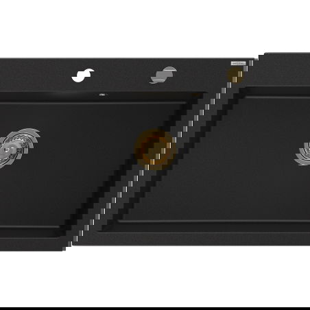 Mexen Elix chiuvetă de bucătărie din granit cu 1 compartiment 800 x 500 mm, neagră, sifon auriu - 6527801005-77-G