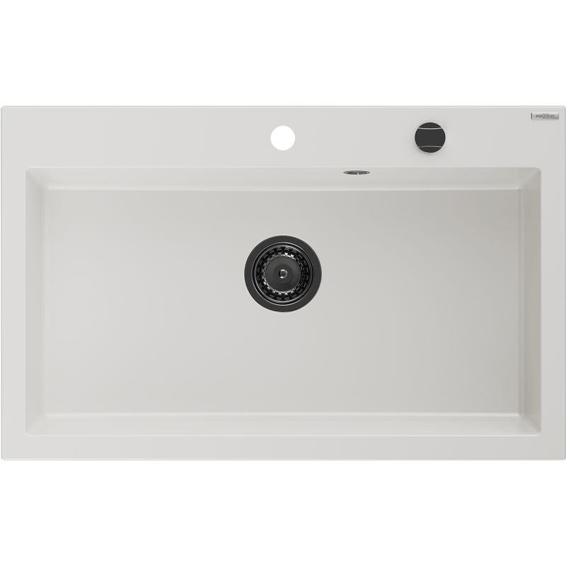 Mexen Elix chiuvetă de granit cu 1 compartiment 800 x 500 mm, albă, sifon negru - 6527801005-20-B