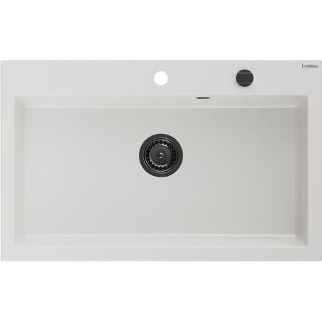 Mexen Elix egymedencés gránit mosogató 800 x 500 mm, fehér, fekete szifon - 6527801005-20-B