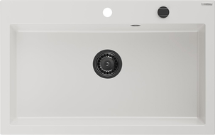 Mexen Elix chiuvetă de granit cu o singură cuvă 800 x 500 mm, albă, sifon negru - 6527801005-20-B
