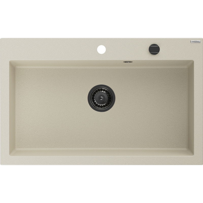 Mexen Elix egymedencés gránit mosogató 800 x 500 mm, bézs, fekete szifonnal - 6527801005-69-B