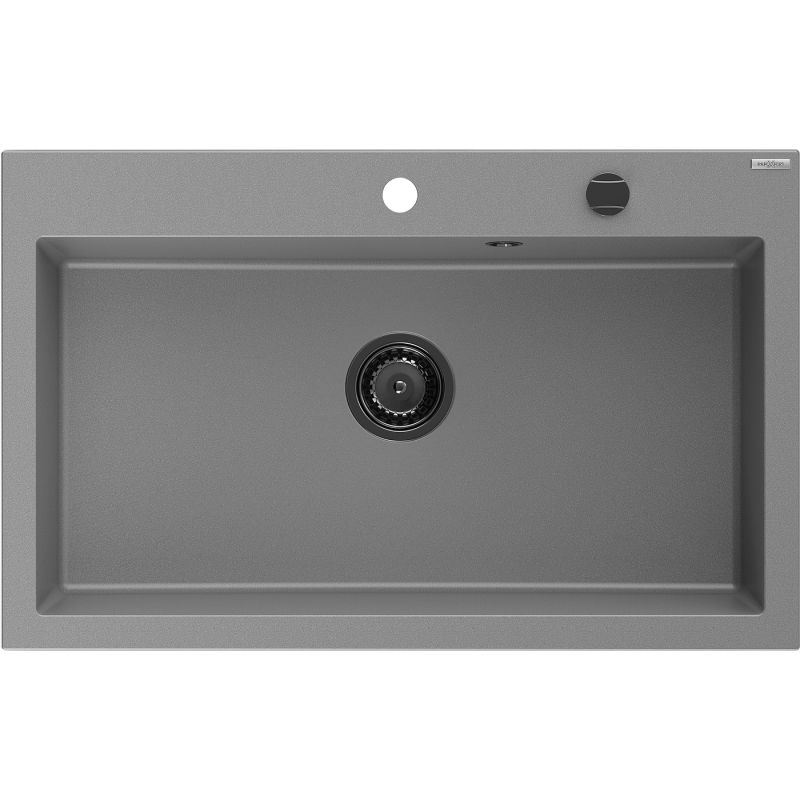 Mexen Elix chiuvetă din granit cu 1 compartiment 800 x 500 mm, gri, sifon negru - 6527801005-71-B