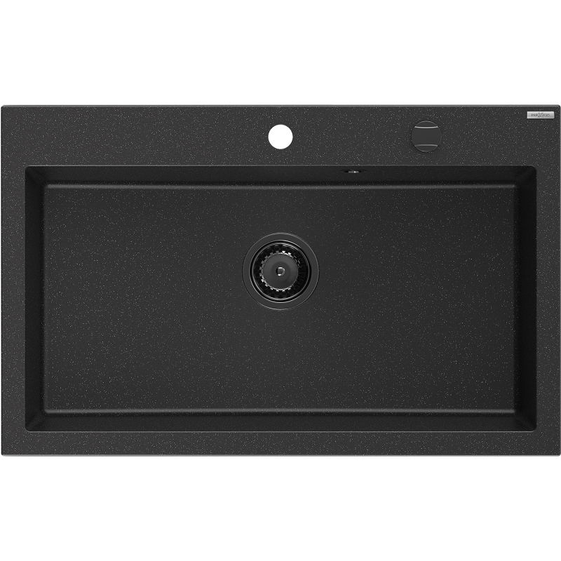 Mexen Elix chiuvetă granit 1-cameră 800 x 500 mm, negru/argintiu metalic, sifon negru - 6527801005-73-B
