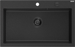Mexen Elix gránit mosogató 1-medencés 800 x 500 mm, fekete/ezüst metál, fekete szifon - 6527801005-73-B